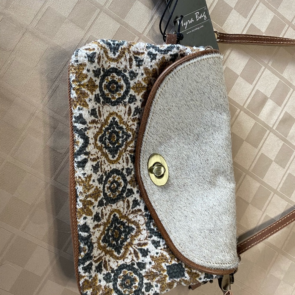Myra Bag‎ Serious Humour Small Crossbody S-2658 Upcycled Canvas & Leather NWT.